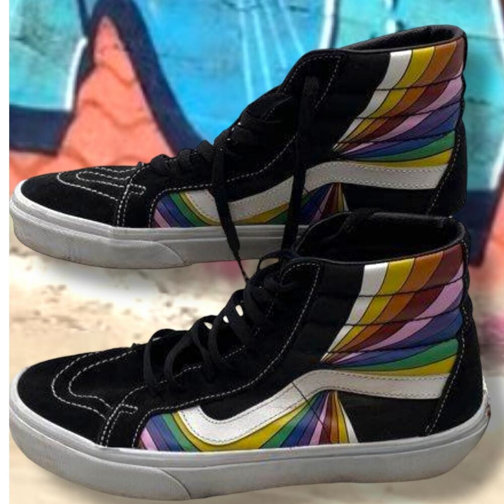M9.5/W11 VANS Sk8-Hi Suede Reissue Refract Black Rainbow High Top SneakersA
